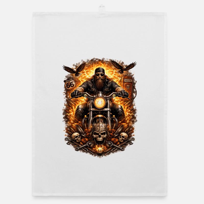 Flammen-Biker Schädel Organic Geschirrtuch