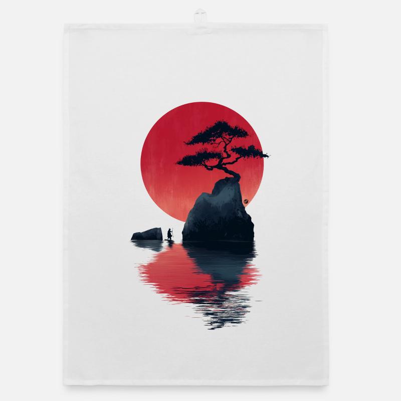Red Zen Sunset Island Organic dish towel