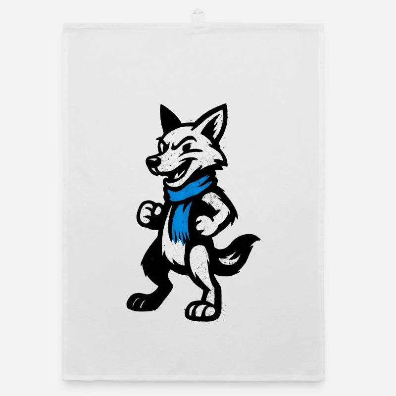 Héros loup avec écharpe bleue Torchon bio