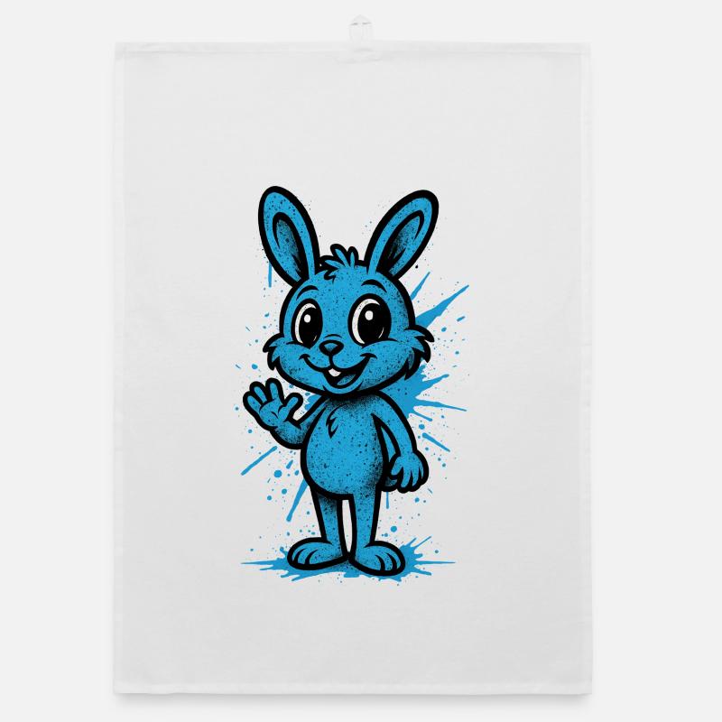 Blauer Spritzhase Grafik Organic Geschirrtuch