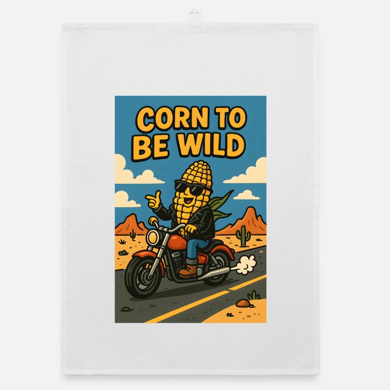 Korn auf wilde Fahrt - Corn to be wild - Parodie - Organic Geschirrtuch - Weiß