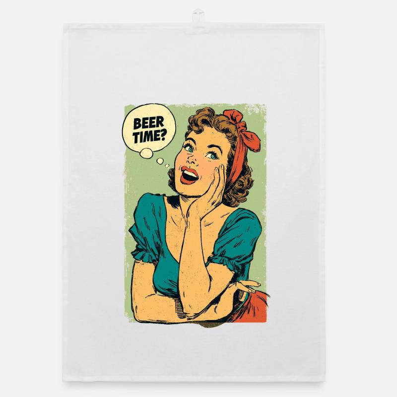 Beer Time Retro Pin-Up Organic dish towel