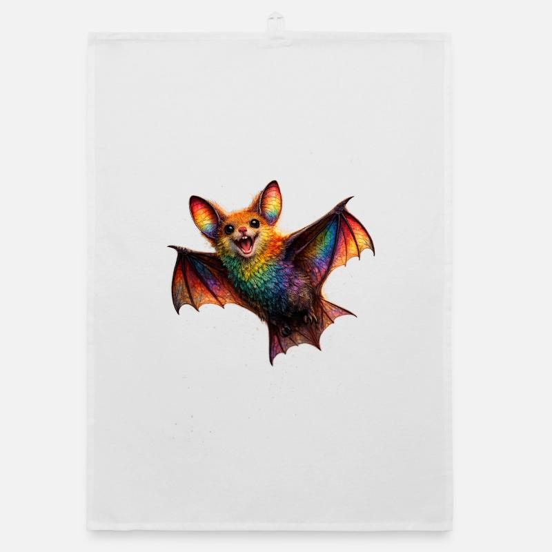 Rainbow Bat Night Creature Organic dish towel