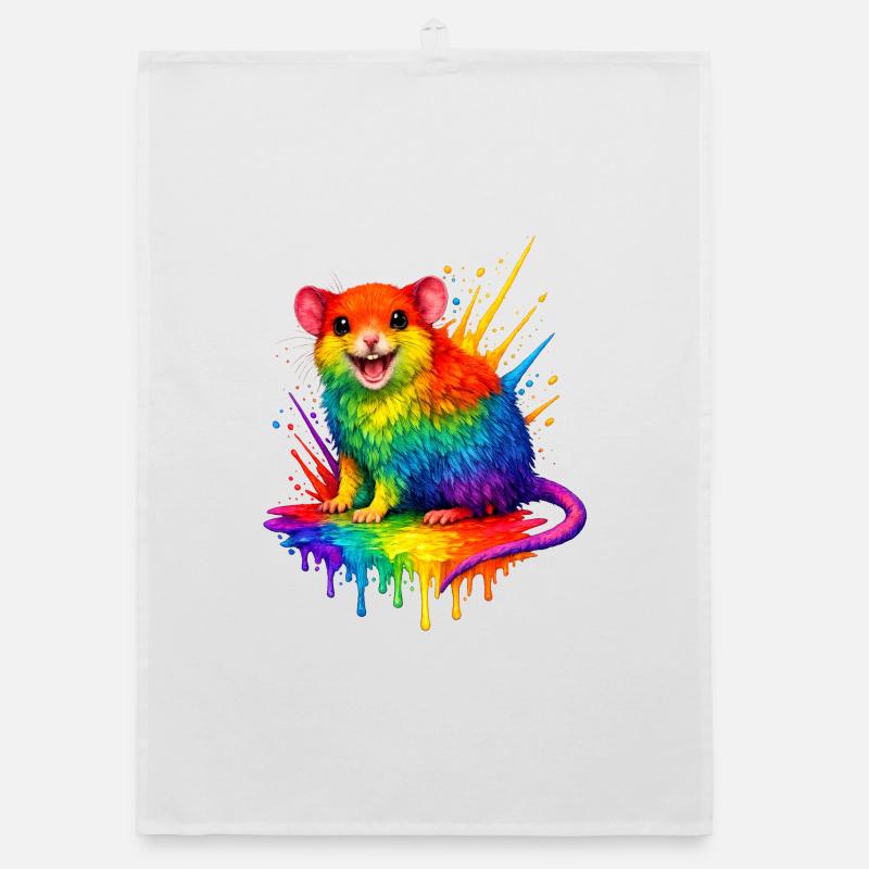 Rainbow mouse in paint splash Organic dish towel