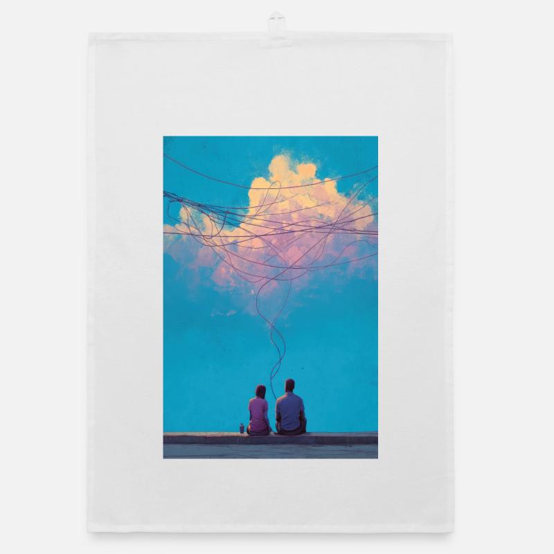 Sky Wires and Two Figures Organic dish towel