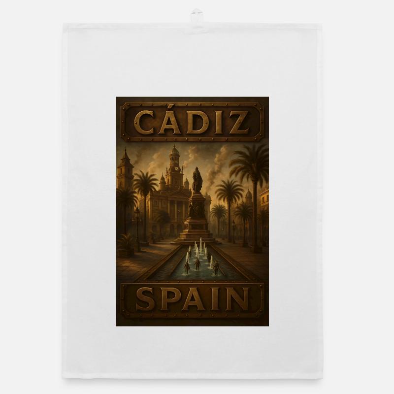 Cadix, Espagne – Affiche de voyage en bronze steampunk Torchon bio