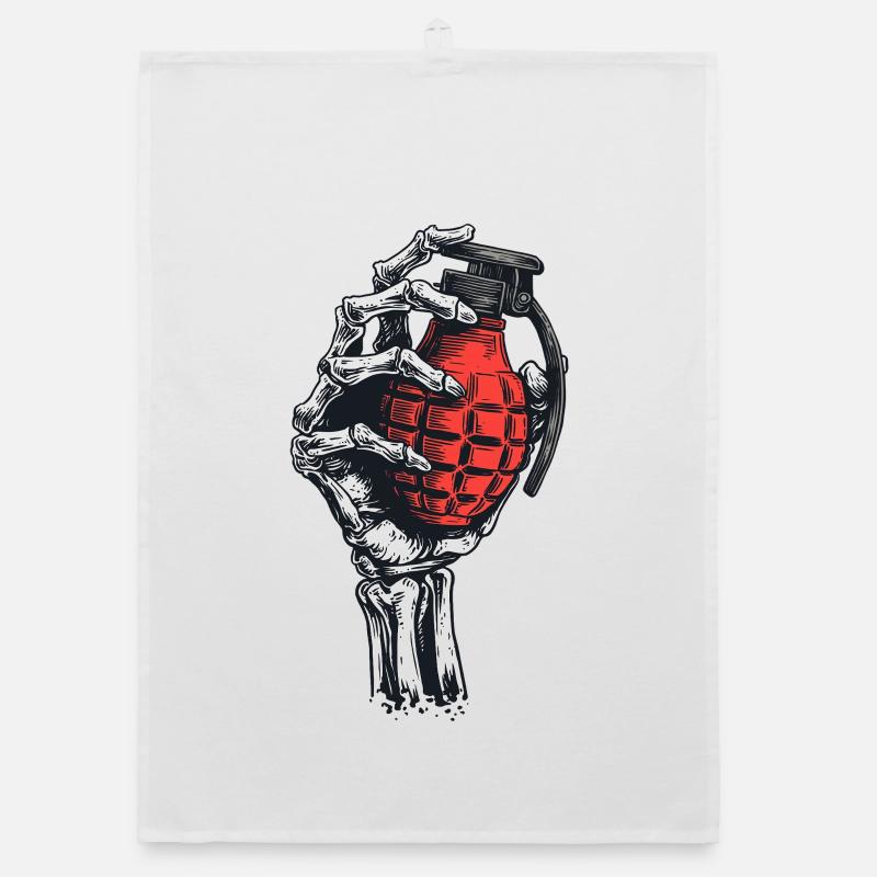 Skeletal grenade in hand Organic dish towel