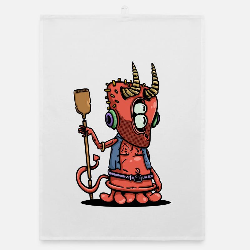Petit diable rétro avec des cuivres et des écouteurs - Torchon bio - blanc