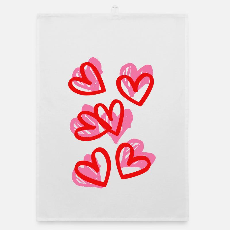 Small-Heart-Doodle-Design - Organic Geschirrtuch - Weiß