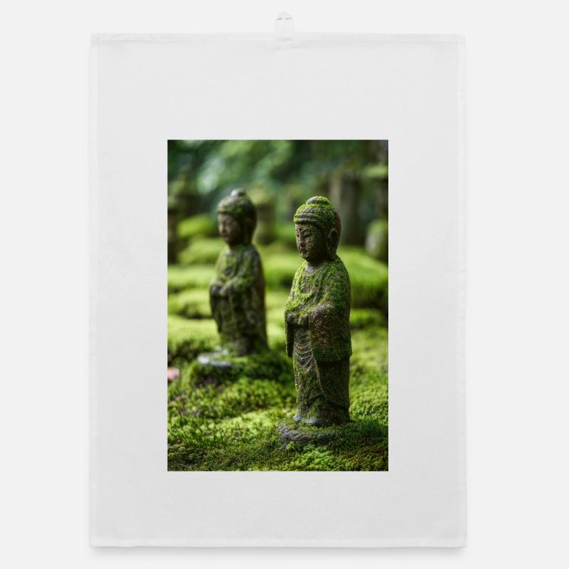 Statuen des Moos-Buddha-Gartens Organic Geschirrtuch