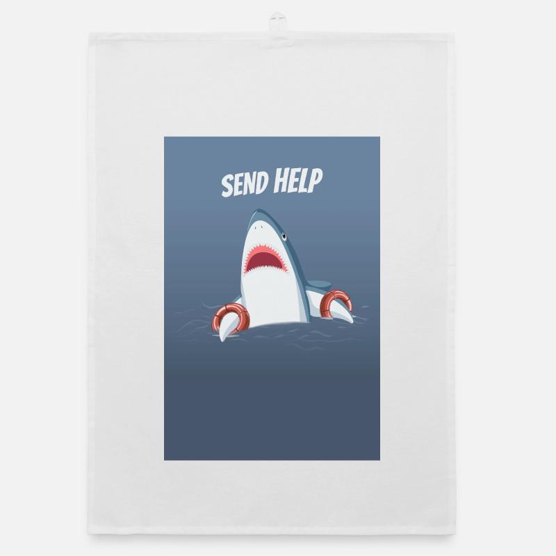 Send Help Lustiger Hai Humor Spruch Organic Geschirrtuch