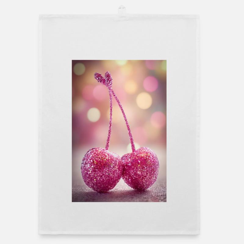 Pink Glitter Cherries Duo Organic Geschirrtuch