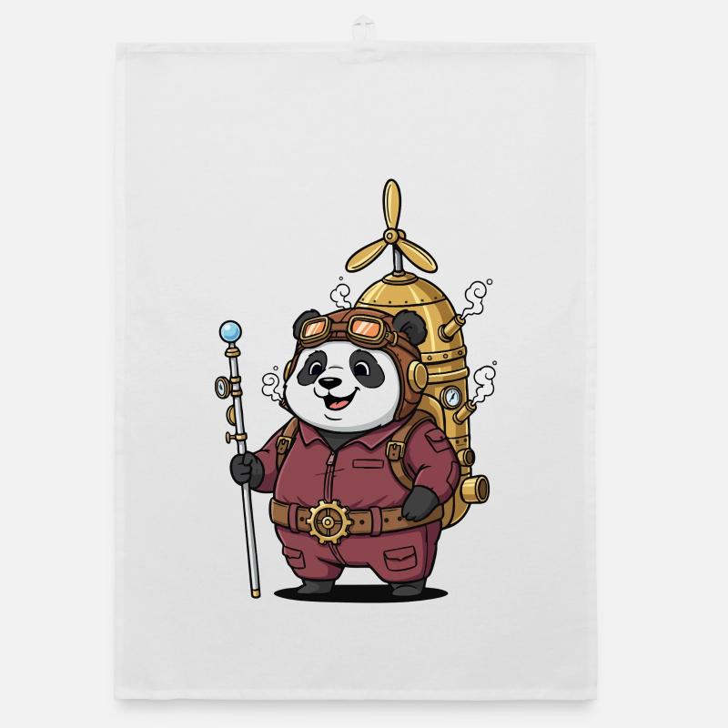 Panda Aviateur Steampunk Propulsion Vapeur Mignon Torchon bio