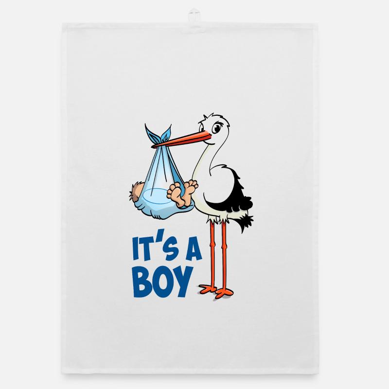 Cigogne avec un petit garçon ; « C’est un garçon » Torchon bio