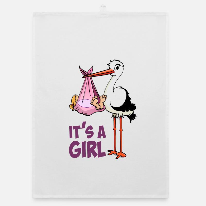 Storch mit Mädchen; "Es ist ein Mädchen" Organic Geschirrtuch