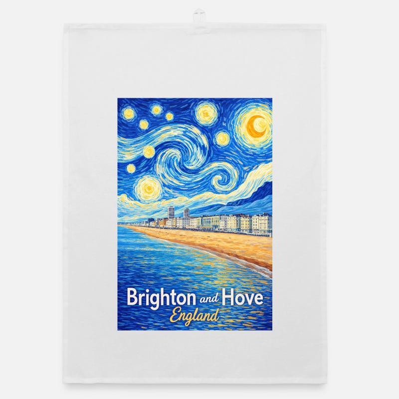 Brighton And Hove England Beach Starry Wave Organic dish towel