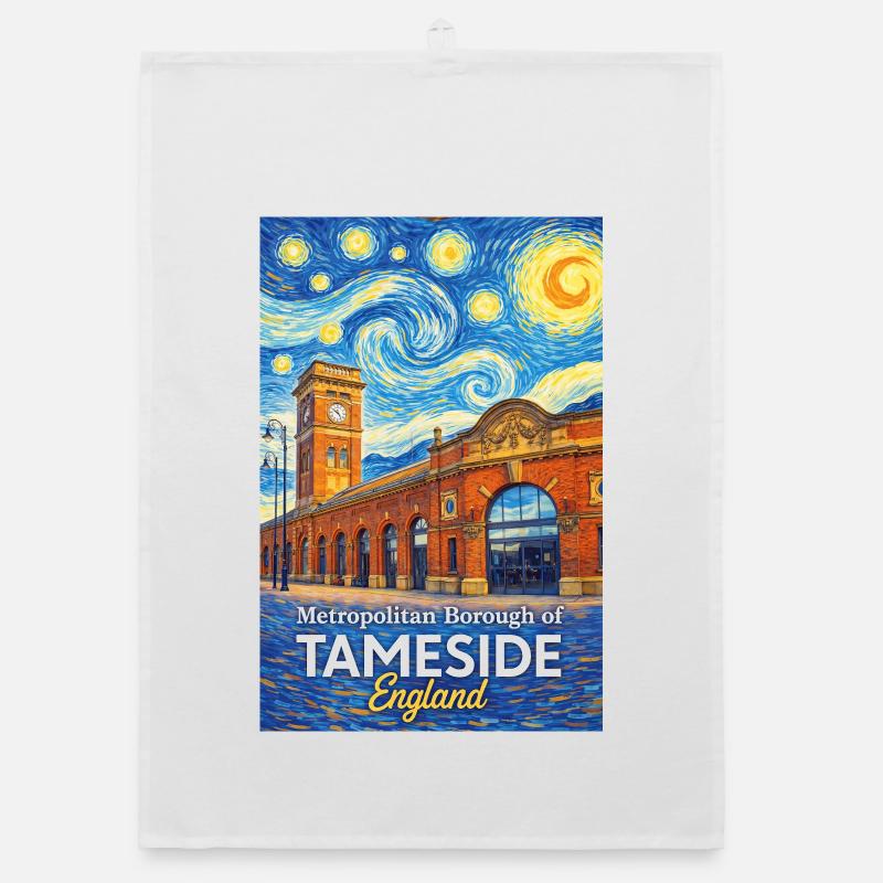 Tameside England Cloud swirl and brick Organic dish towel