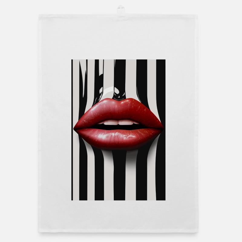 Mode Lèvres Rouges Rayures Noires Blanches Torchon bio