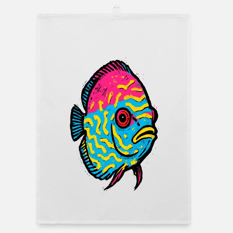 Poisson Discus Pop Art Rose et Jaune Vibrant Torchon bio