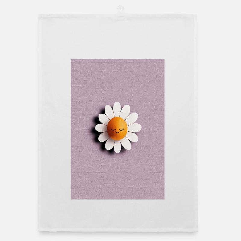 Cheerful Daisy Sun on Lilac Background Organic dish towel