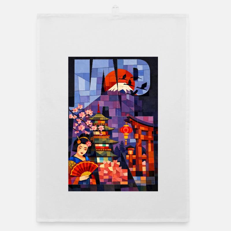 Japan Artistic Illustration – Mount Fuji Sun Organic dish towel