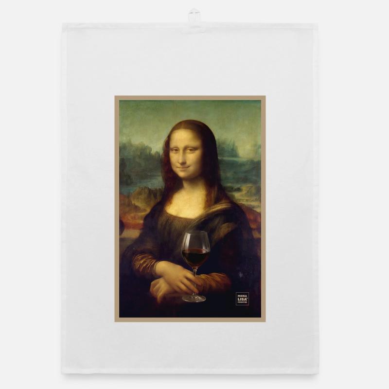 Mona Lisa with a Red Wine Glass Organic dish towel