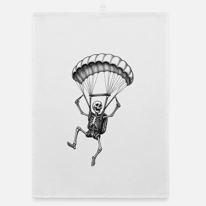 Skeleton with Parachute Adventure Motif Organic dish towel