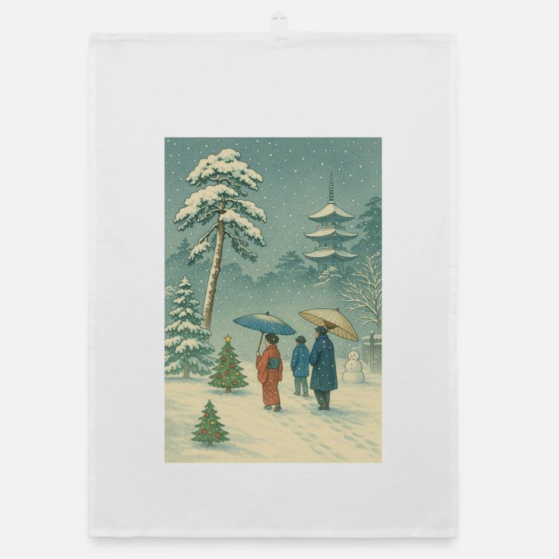 Noël japonais dans le style Ukiyo-e d’hiver Torchon bio