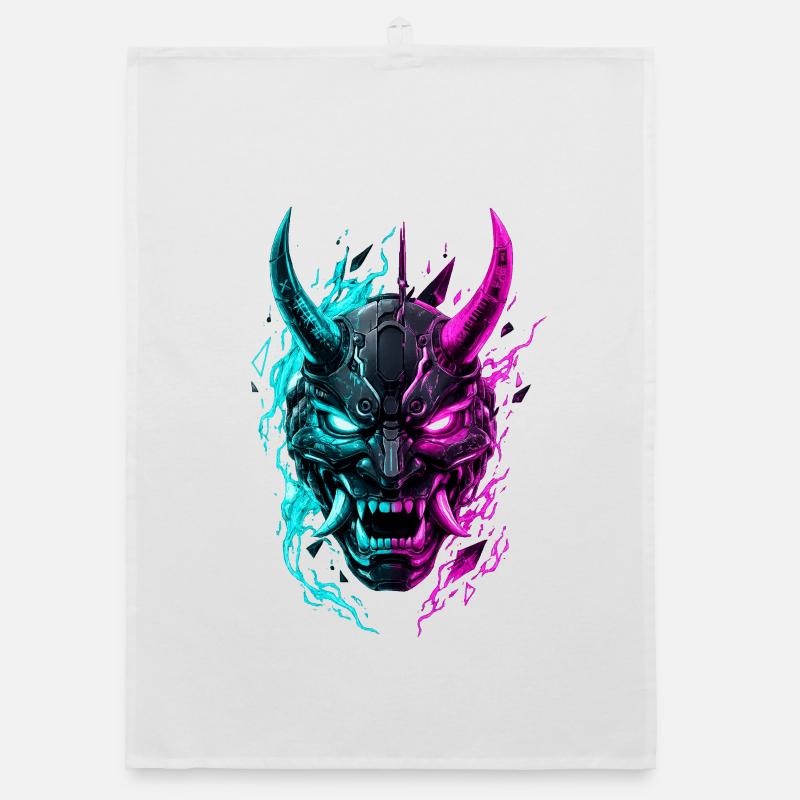 Neon Cyber Oni Mask Organic Geschirrtuch