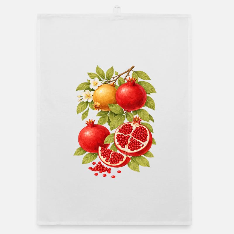 Composition de grenade – Style botanique vintage - Torchon bio - blanc