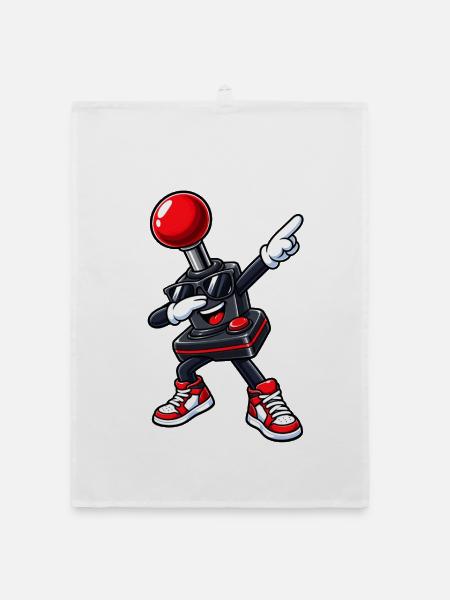 Dabbing Retro Joystick – Gaming Nostalgie - Organic Geschirrtuch - Weiß - Vorne