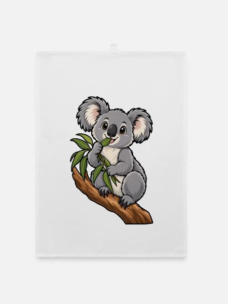 Süßer Koala beim Eukalyptus Essen - Organic Geschirrtuch - Weiß - Vorne