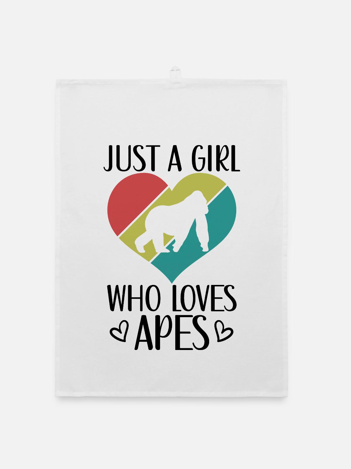 Affe Herz Silhouette Retro-Style - Organic Geschirrtuch - Weiß - Vorne