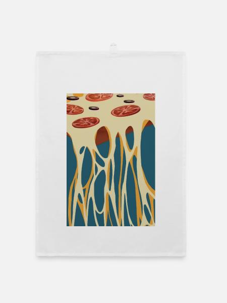 Pizza  mit Tomaten und Oliven - Organic Geschirrtuch - Weiß - Vorne