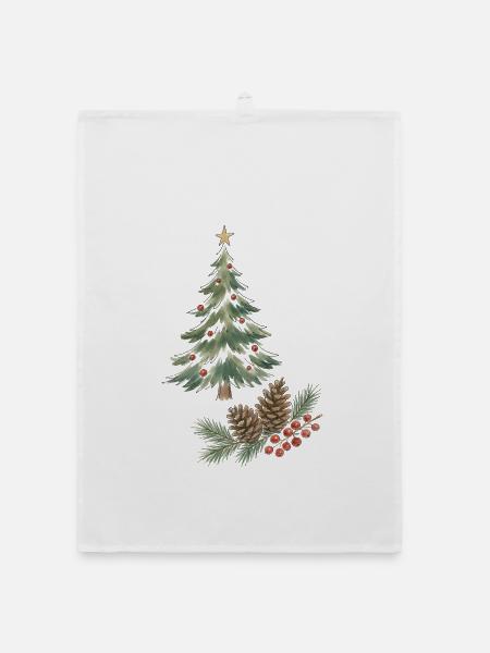 Weihnachtsbaum mit Tannenzapfen und Beeren - Organic Geschirrtuch - Weiß - Vorne