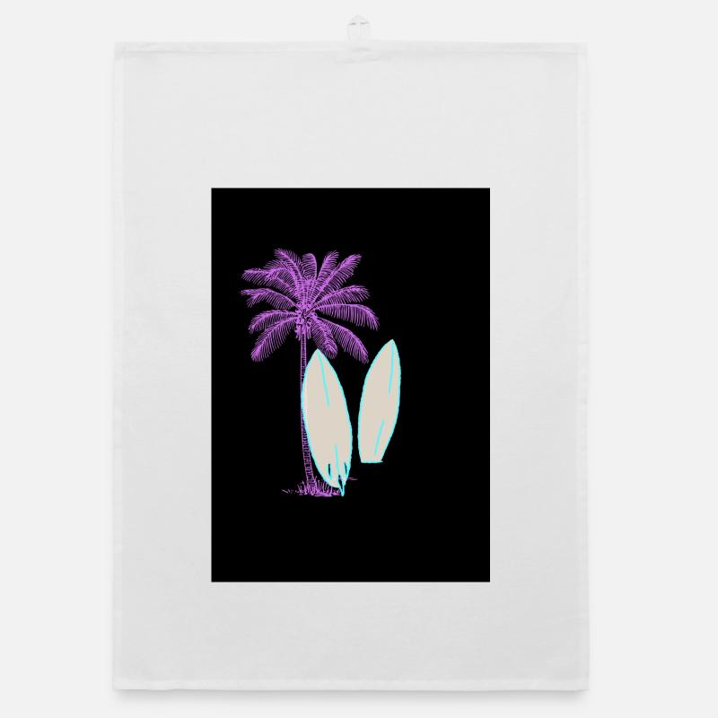 Glowing surf and palm tree illustration Organic dish towel