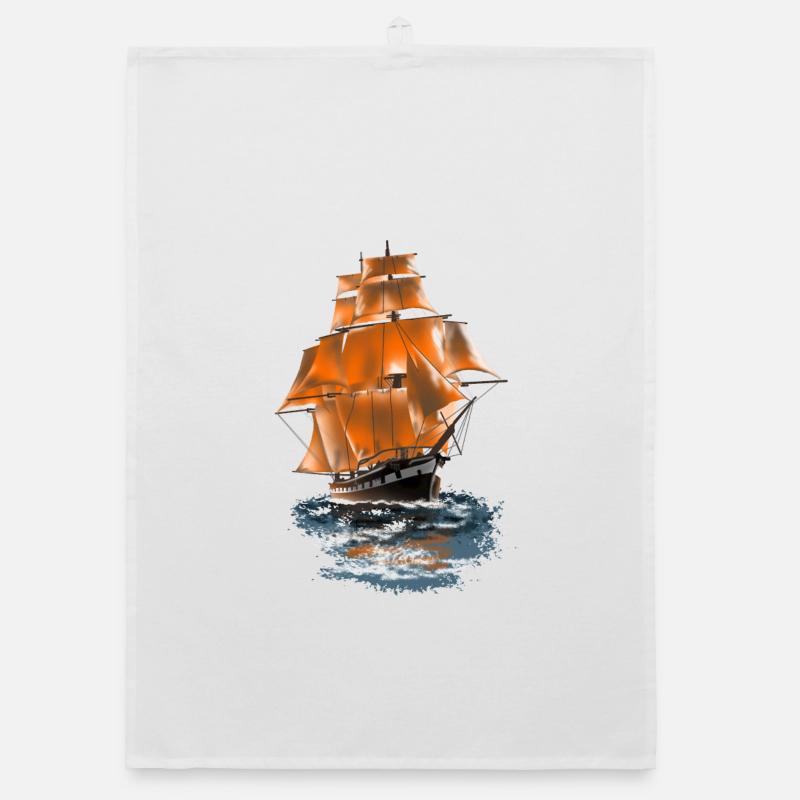 sailing ship Organic dish towel
