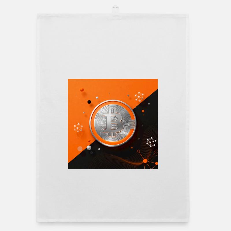 Bitcoin Coin Network Design - Organic dish towel - white