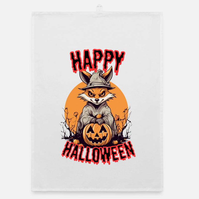 Cute Fox with Witch Costume Halloween Organic dish towel