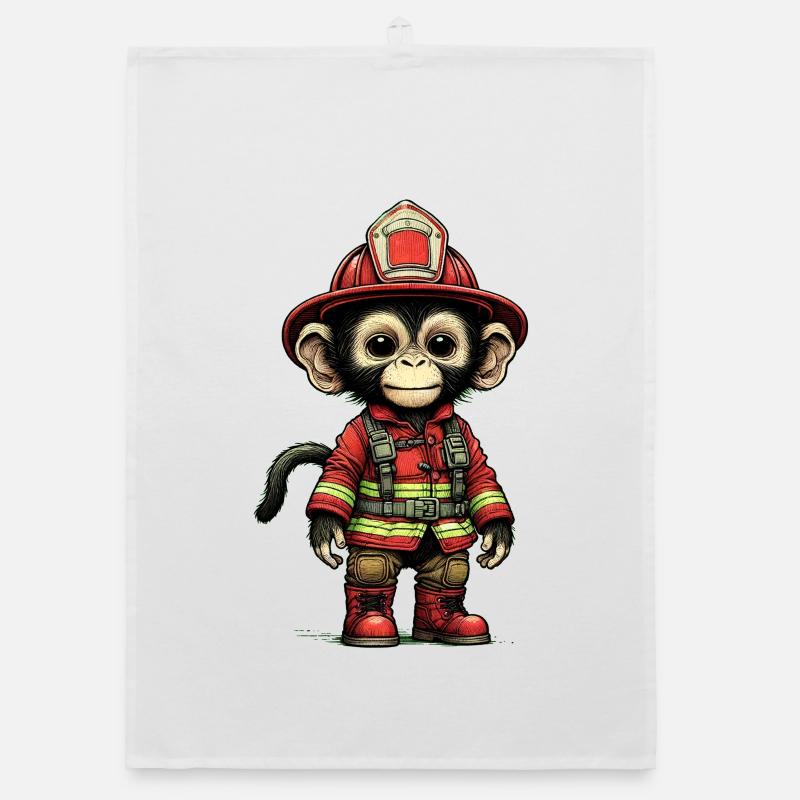 Petit singe pompier avec tenue Torchon bio