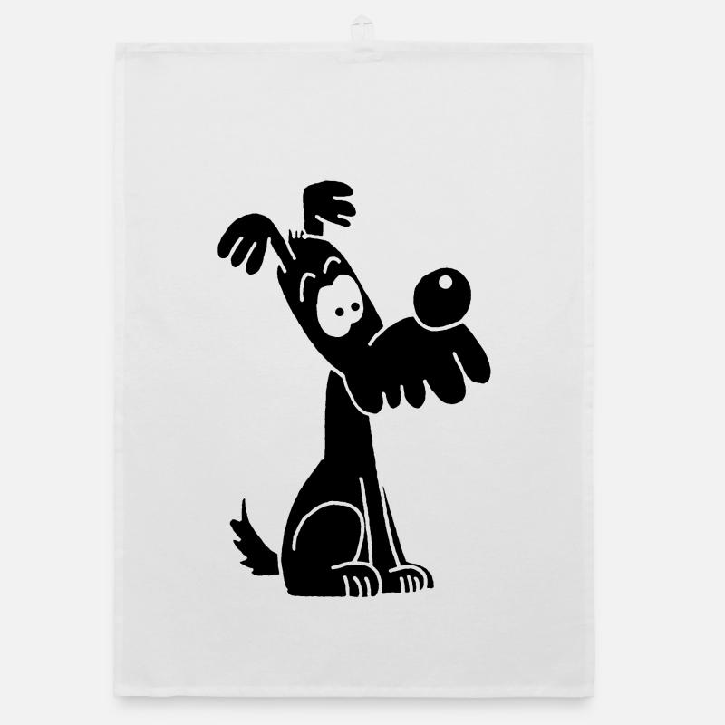 Chien noir rigolo et mignon - Torchon bio - blanc