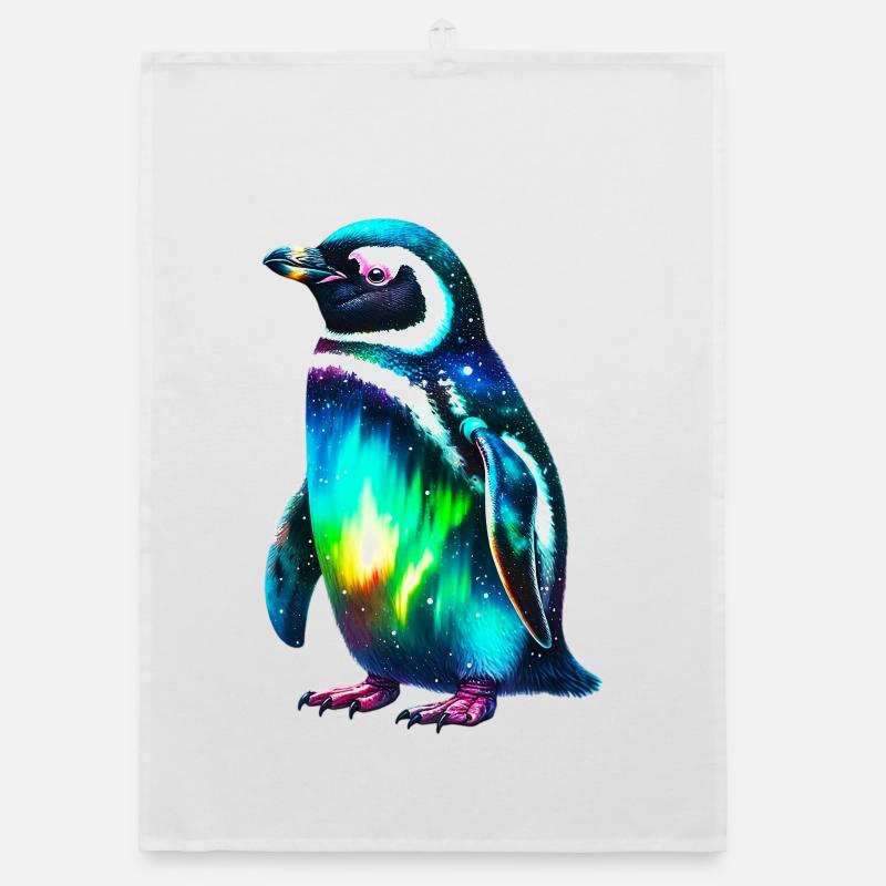 Aurora Borealis Pinguin - Organic Geschirrtuch - Weiß