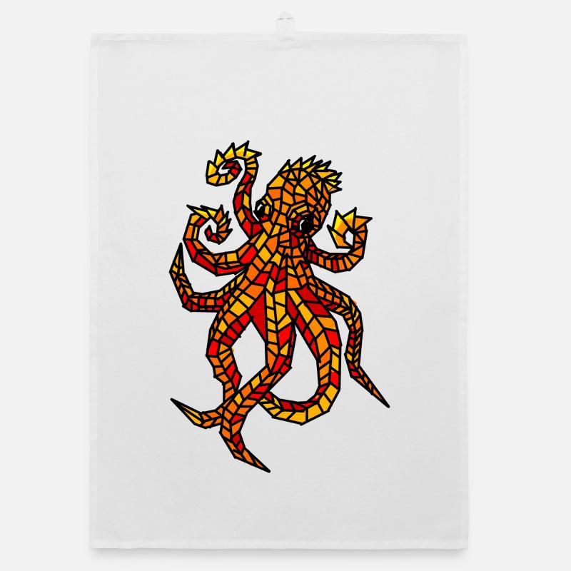 Fiery Mosaic Octopus Design Organic dish towel
