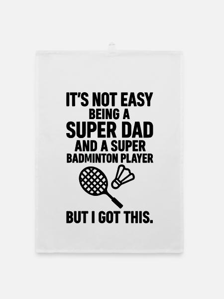 Badminton – Super Papa Badminton Player - Organic dish towel - white - Front