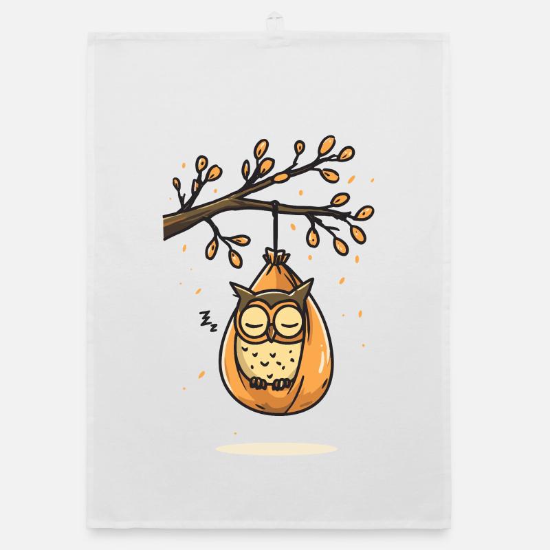 Schlummernde Eule am Herbstast Organic Geschirrtuch