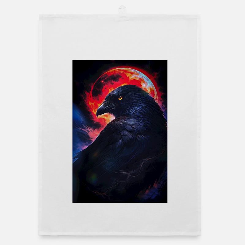 Corbeau devant la lune de feu Torchon bio