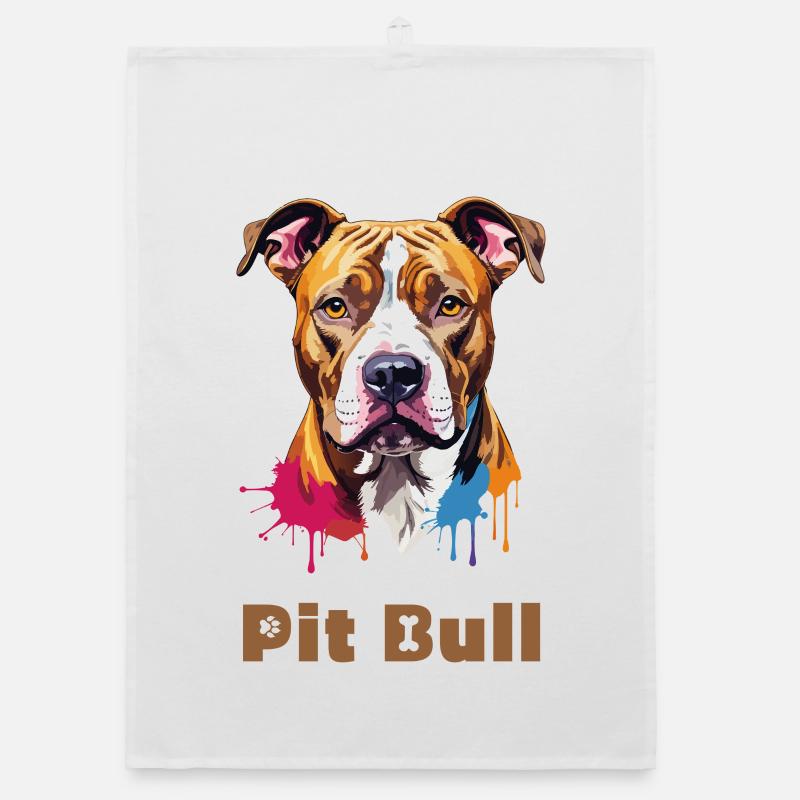 Portrait de pitbull avec éclaboussures de peinture Torchon bio