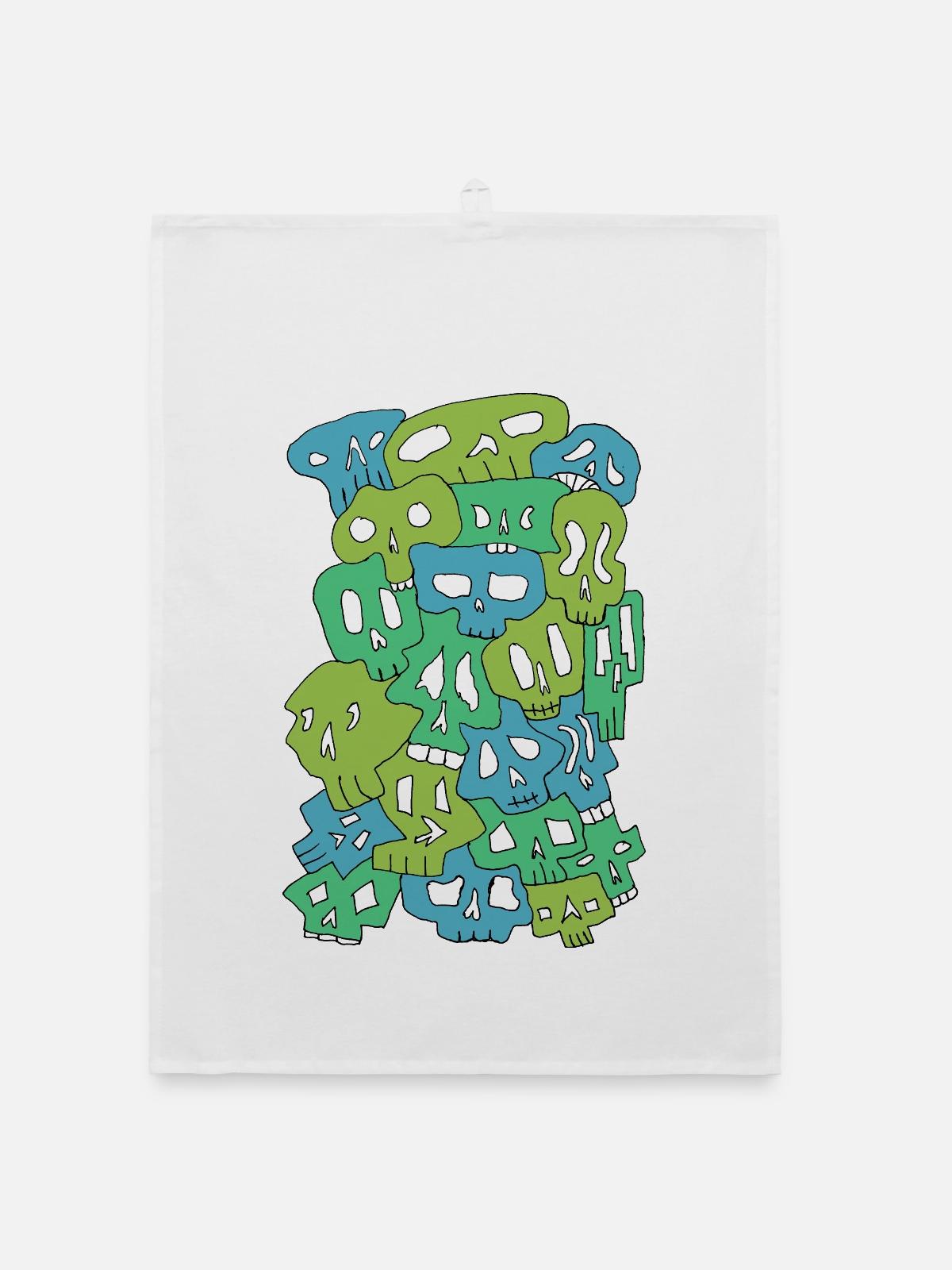 Skulls (Greens) - Organic Geschirrtuch - Weiß - Vorne