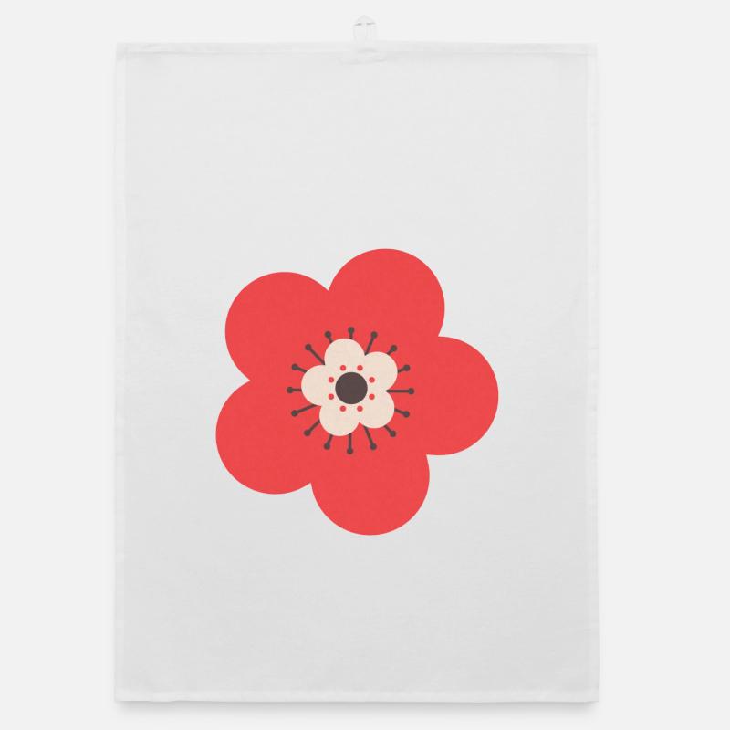 Rote & cremefarbene Blume Organic Geschirrtuch