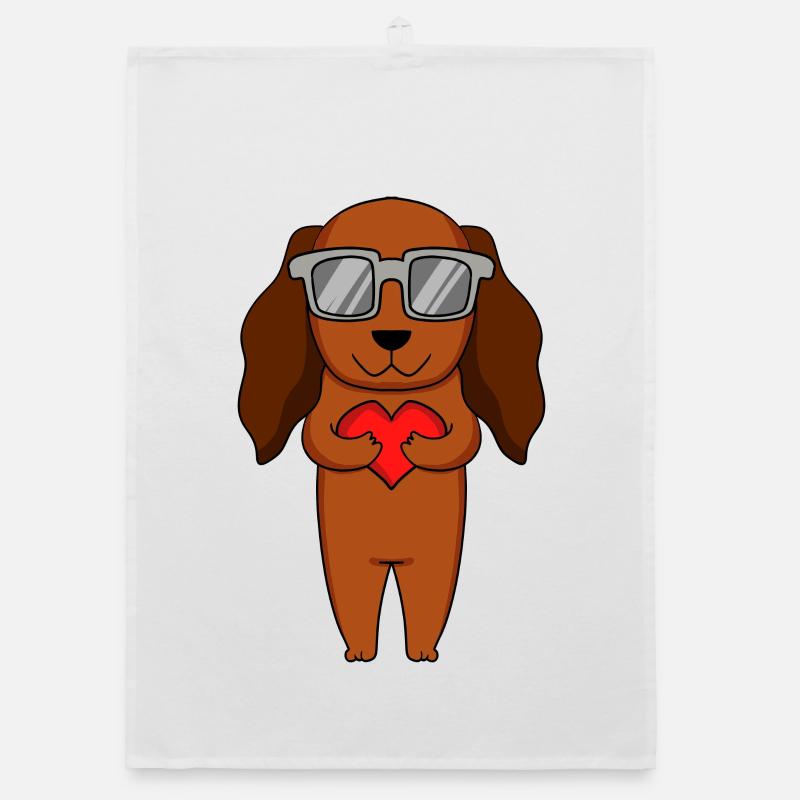 Teckel avec lunettes de soleil et cœur Torchon bio